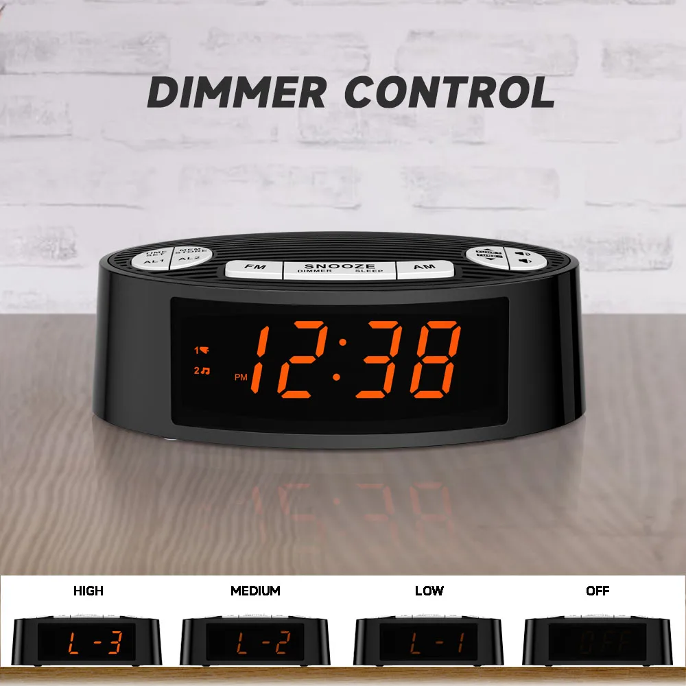 AM/FM Alarm Clock Radio with Dual Alarm Sleep Timer & Snooze Functions Orange LED Display 4-Level Dimming Option iTOMA CKS3301U