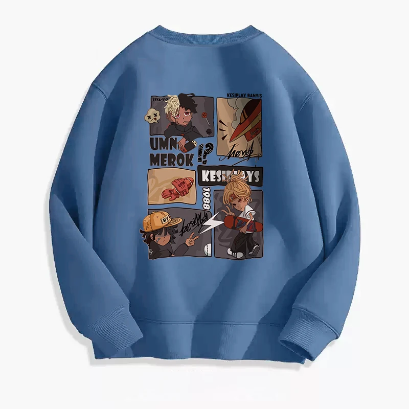 Spring Autumn Men's Round Neck Cartoon Letter Printed Long Sleeve T-shirt Sports Hoodies Casual Loose Office Lady Fashion Tops