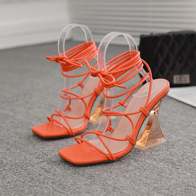 

ZOOKERLIN PVC Transparent Sandals For Women 2024 Summer Fashion Square Open Toe Ankle Strap Shoes Crystal Strange High Heels