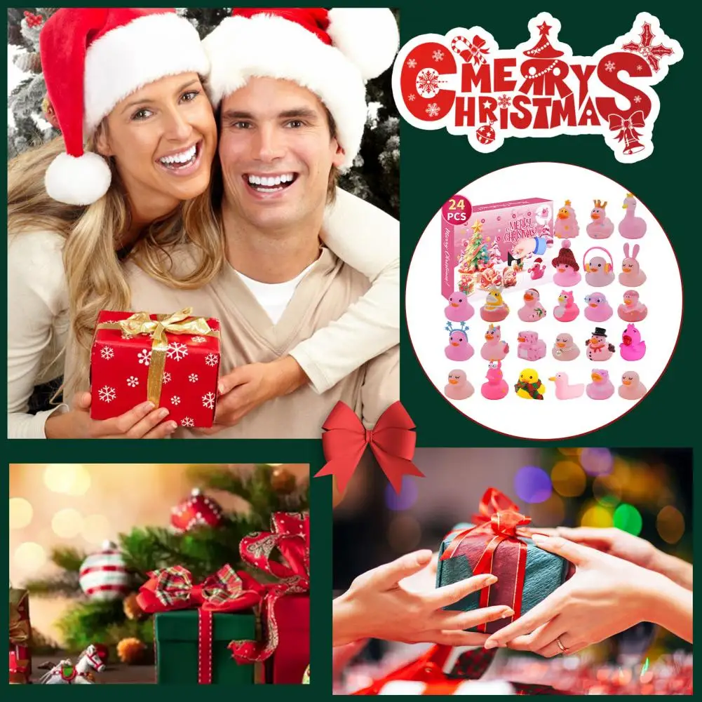 Festival Duck Figurine Christmas Countdown Duck Blind Box Mini Vinyl Cartoon Figurine Advent Calendar Toy Set for Kids Adults