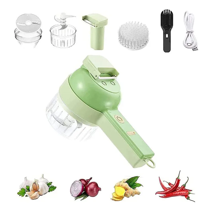 4-in-1 portable electric vegetable cutter set with brush wireless food  processor, hand-held electric vegetable cutter - AliExpress