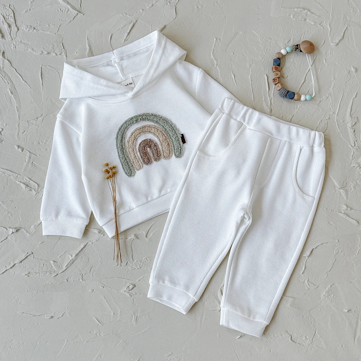 Description Picture 5 of itemSpring and Autumn New Rainbow Patch Cloth Long Sleeve Hoodie Long Pants Baby Clothes Casual Baby Two Piece Set Children