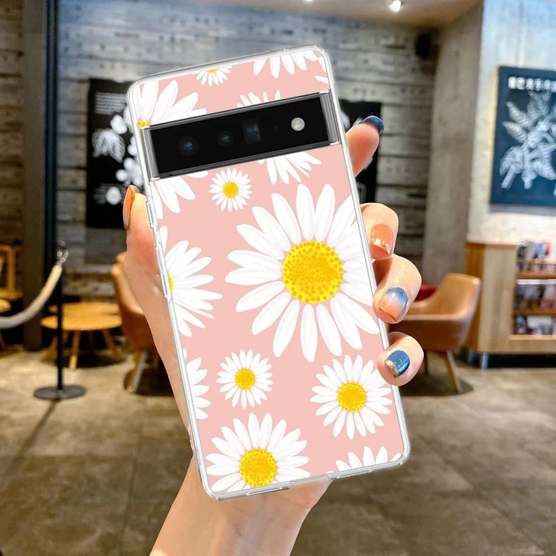 Transparent Soft TPU Phone Case Cover with Fashionable Daisy Flower Design