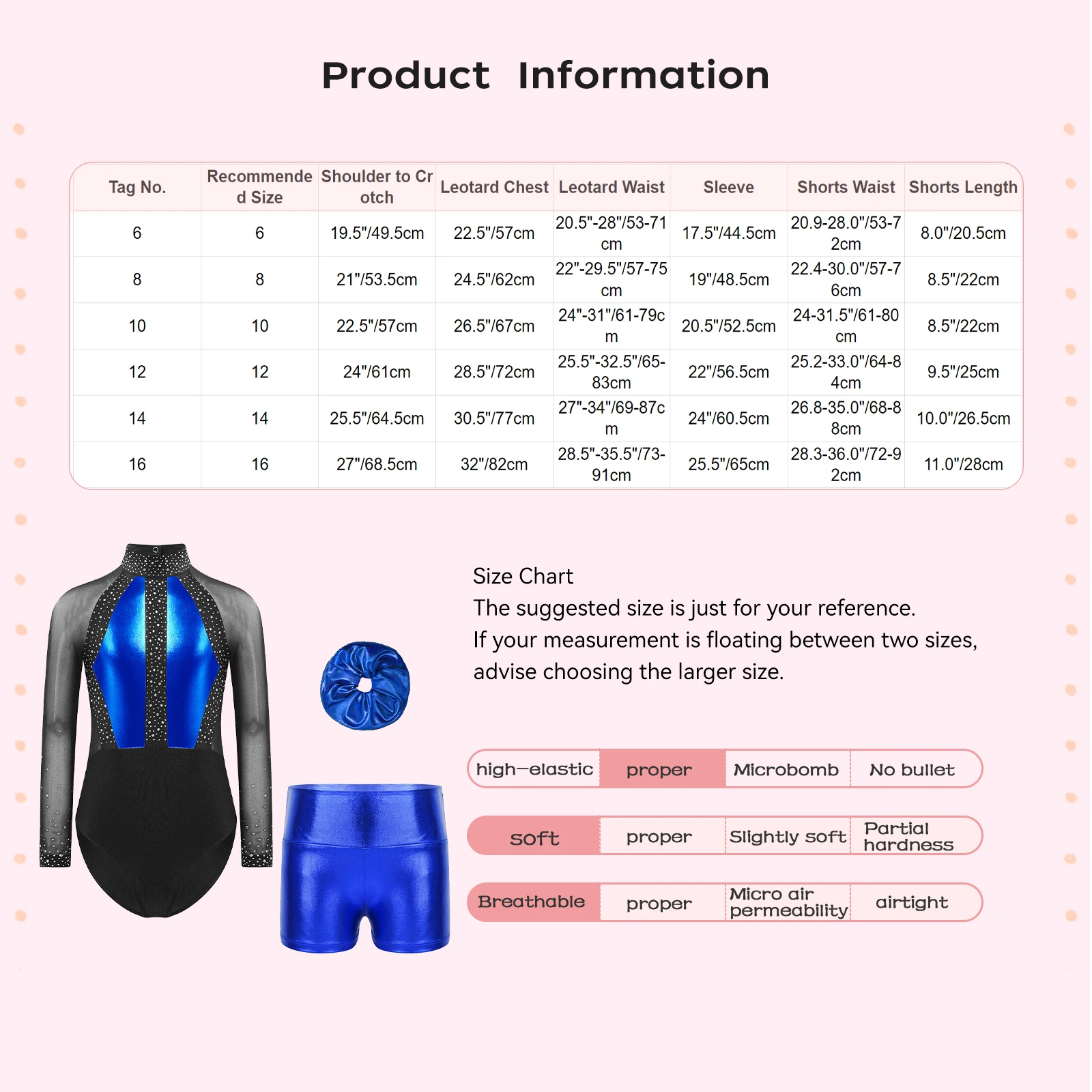 Kids Girls Gymnastics Dance 6 to 16 Years Long Sleeve Rhinestones Leotard with Metallic Shorts Headwear for Figure Skating