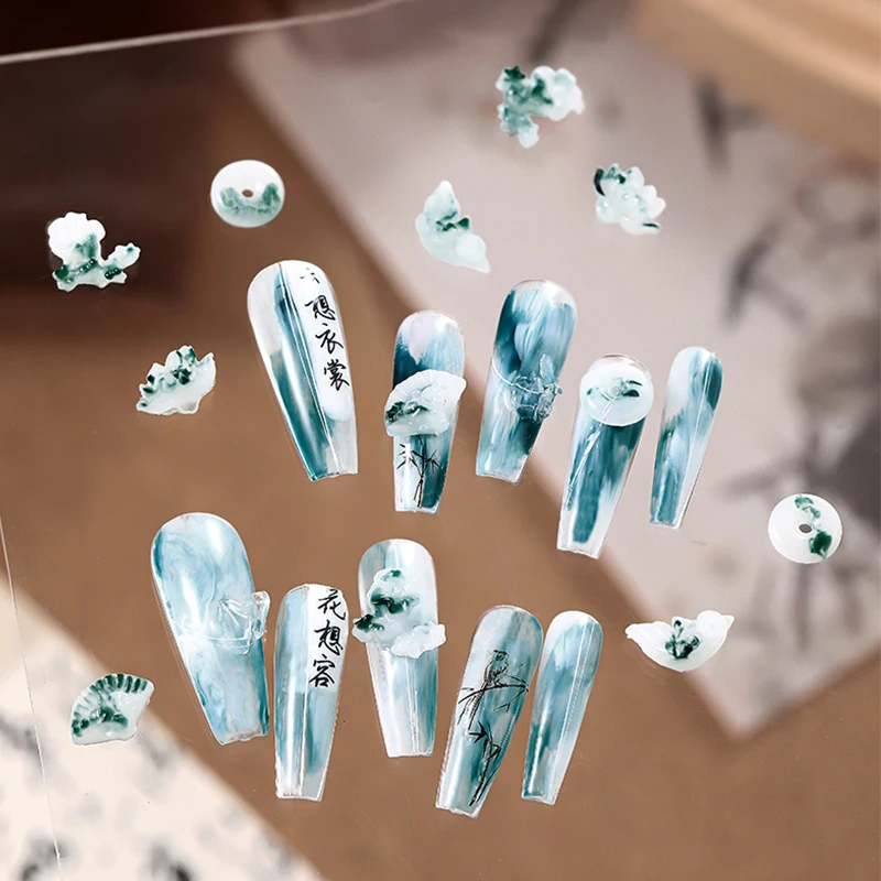 40/50Pcs Ancient Chinese Style Nail Charms Painting Style Vignet Gradient Effect DIY Nail Art Accessories 3D Decoration Manicure 6