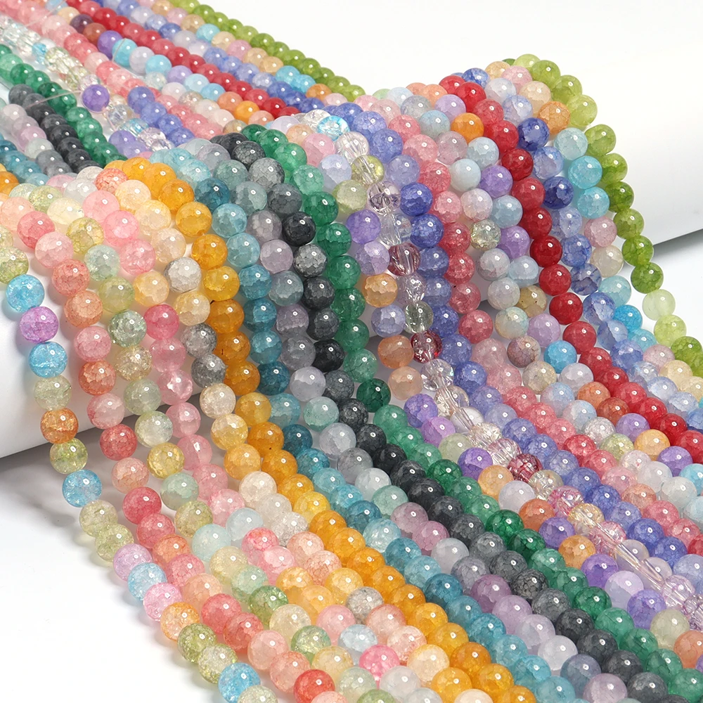 

1String 8 10mm Multicolor Crystal Glass Beads Natural Cracked Round Spacer Loose Beads For Jewelry Making DIY Bracelet Earring