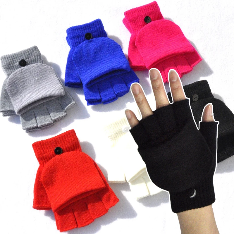 Winter Warm Half finger Mittens for Women Men Fashion Unisex Outdoor Cycling Flip Cover Gloves Casual Apparel Accessories 1 pair