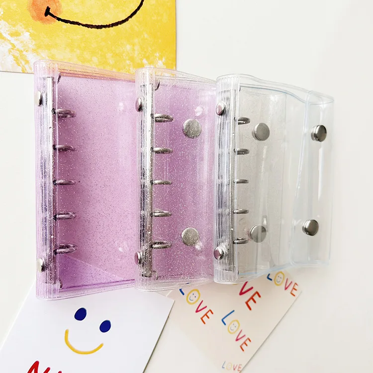 Glitter 5-Hole Transparent Colored Binder Cover - Journal & Sketchbook Accessories, Diary Office Supplies