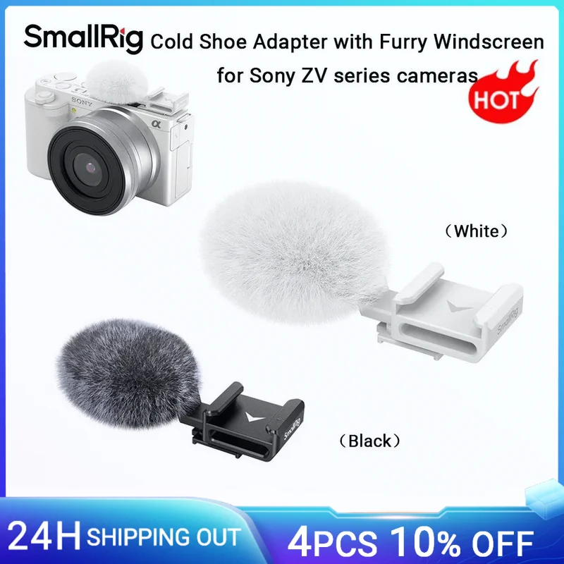 SmallRig ZV-E1 Cold Shoe Adapter with Furry Windscreen, White