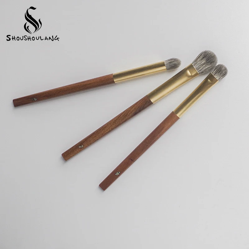 Shoushoulang Professional Handmade Make Up Brush Kit Blue Squirrel Goat Hair Eye Shadow Brush Rosewood Handle Makeup Brushes Set 3