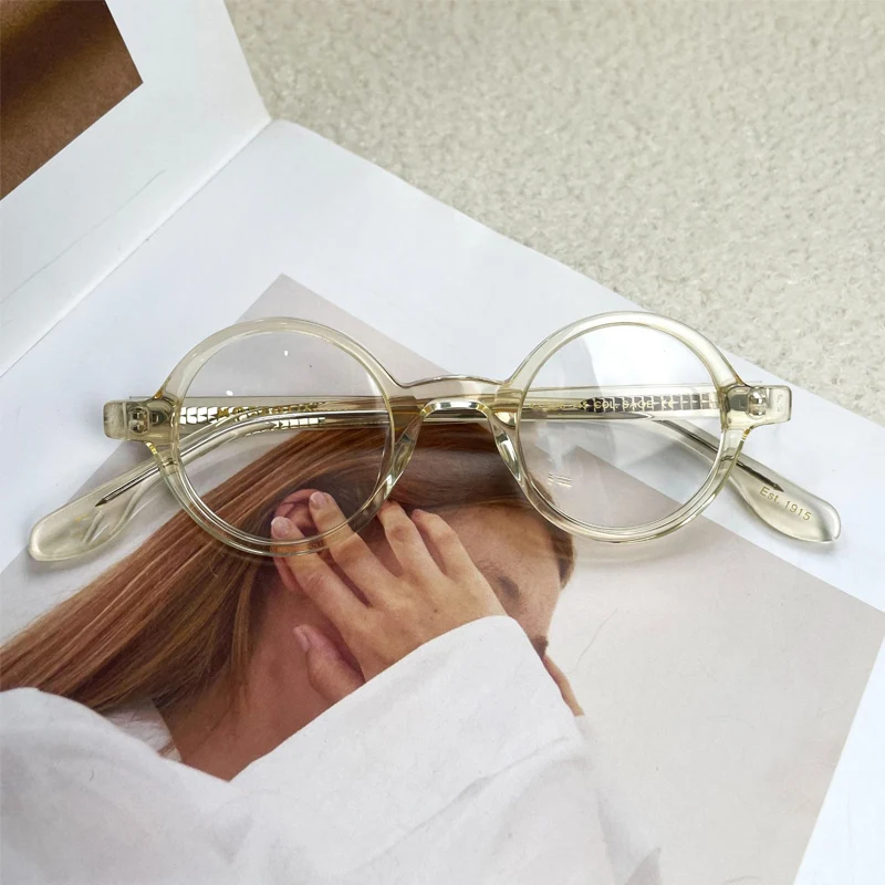 

Transparent circular acetate myopia prescription optical eyeglass frame 42mm tortoiseshell color anti blue light reading glasses
