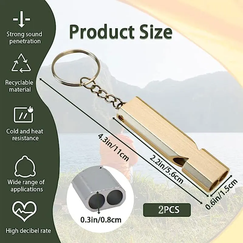 Emergency Whistle 1 PC Flat Aluminum Dual Frequency Survival Whistle Double Barrel Outdoor Survival Whistle EDC Tool