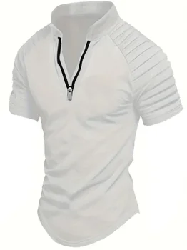 Camicia POLO da uomo Sport primaverili Tinta unita Colletto in piedi Cerniera pieghettata Traspirante Casual Moda estiva Top Manica corta