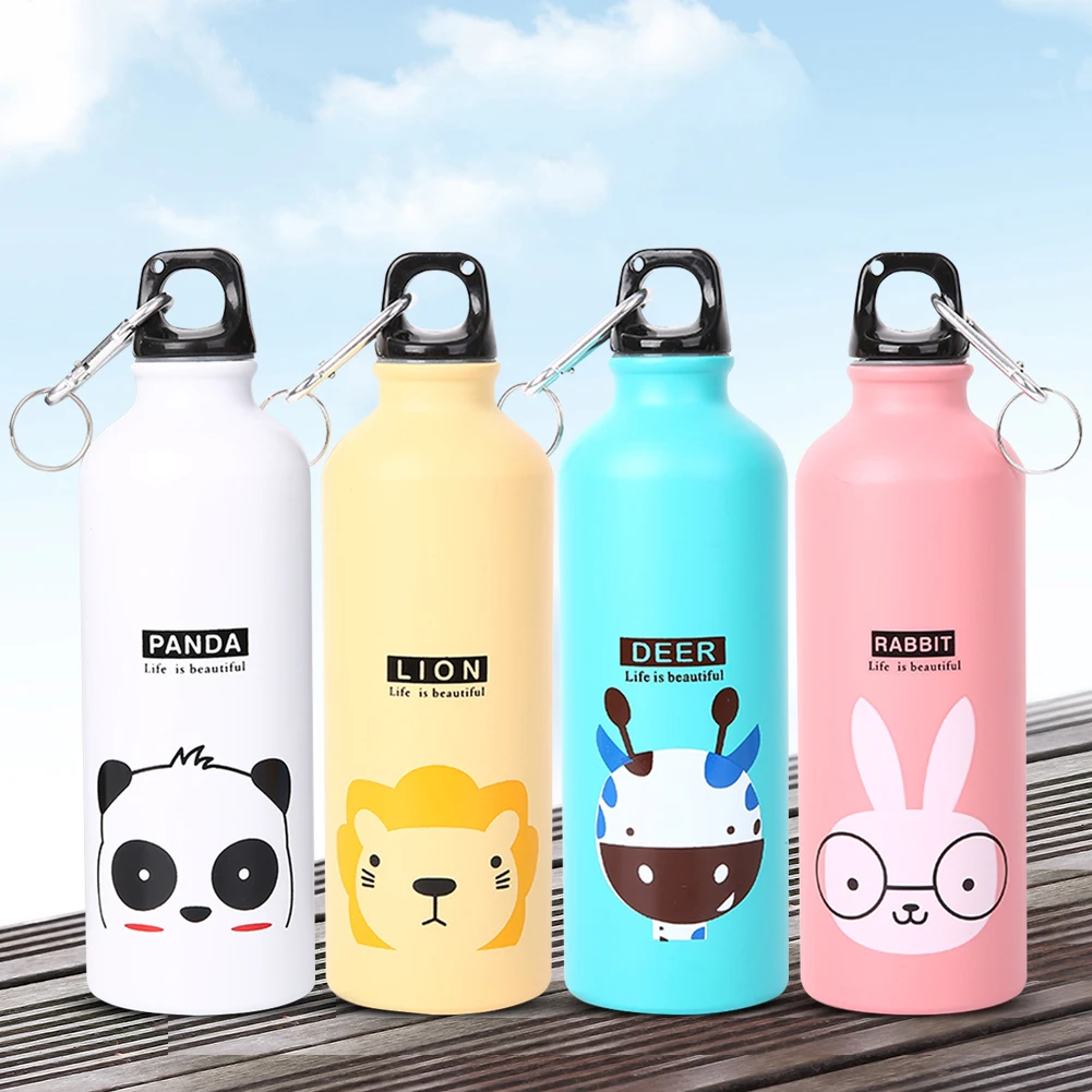 500ml Cartoon Animal Aluminum Alloy Kids Cycling Bike Water Bottle Portable  Outdoor Travel Sports Camping Hiking Water Bottles