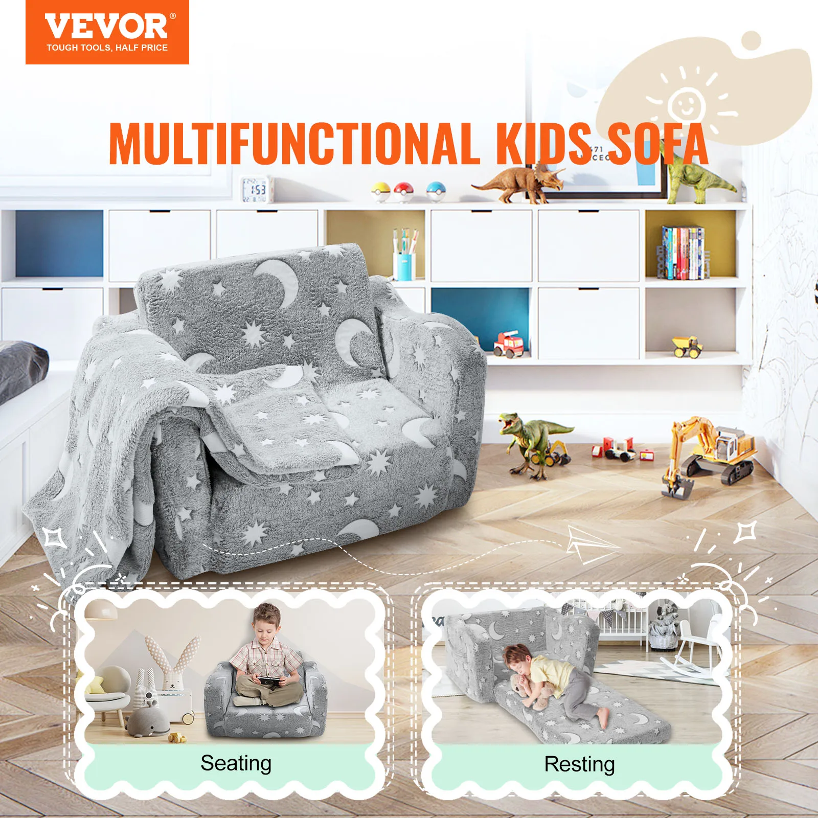 VEVOR Play Couch Kids Sofa Toddler Foam Sofa Couch with High-density 25D Sponge for Playing Creativing Sleeping Kids Furniture 2