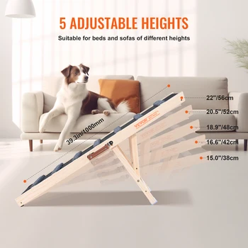 VEVOR Dog Ramp Folding Ladder Anti-slip High Adjustable Wooden Pet Ramp Removable for Small Old Dog Climbing Stairs Sofa Car Bed 5