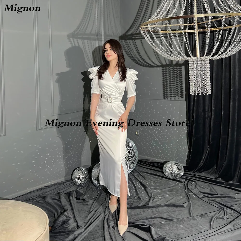 

Mignon Satin Mermaid Sweetheart Cap Straps Prom Gown Evening Ruffle Formal Tea-length Elegant Party Dresses for Women 2023