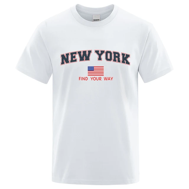 New York Find Your Way USA Street Letter T-Shirts: Men s Fashion Oversized Tops