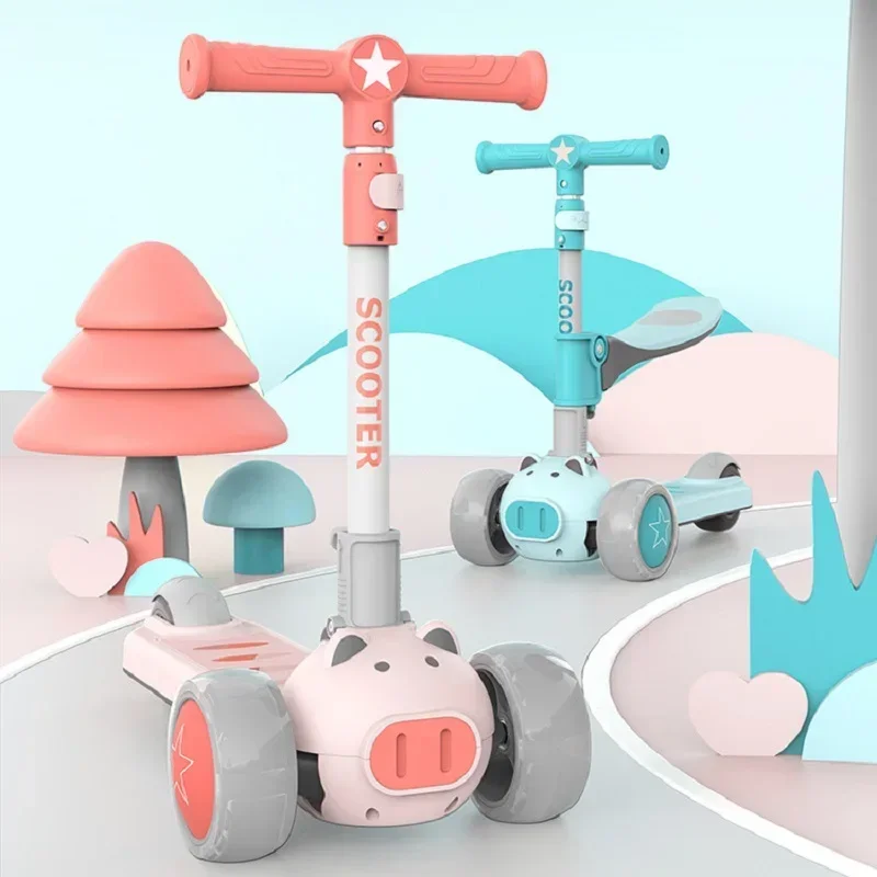 LazyChild 2023 접이식 어린이 스쿠터, 안전 조절 가능, 3 in 1 사일런트 페달, 스쿠터, 드롭배송, 신제품