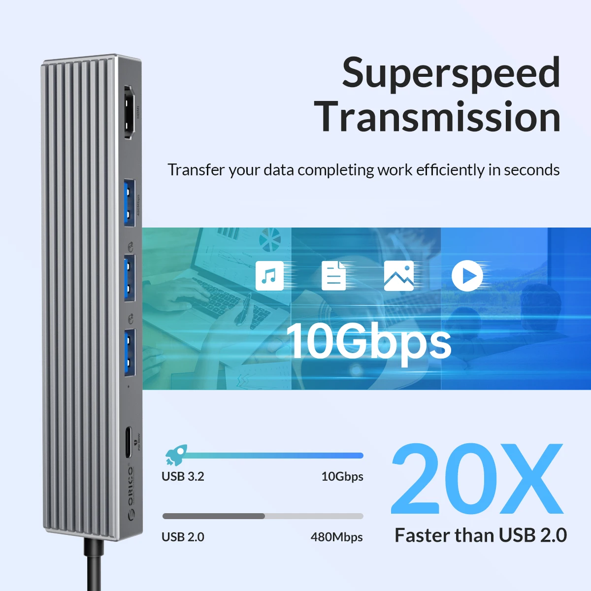 Orico 10gbps 4k60hz Usb Hub tipo c Docking Station Hdmi-divisor Compatível pd 100w Adaptador para Macbook Pro Acessórios para Portáteis - Imagem 4