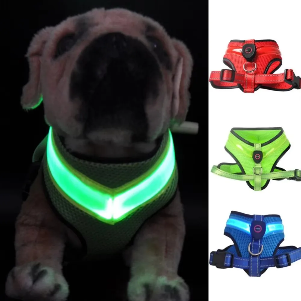 Pet Dog Supplies Luminous Pet LED Harness Breathable Rechargeable Dog Traction Harness Waterproof Dog Vest Walking The Dog