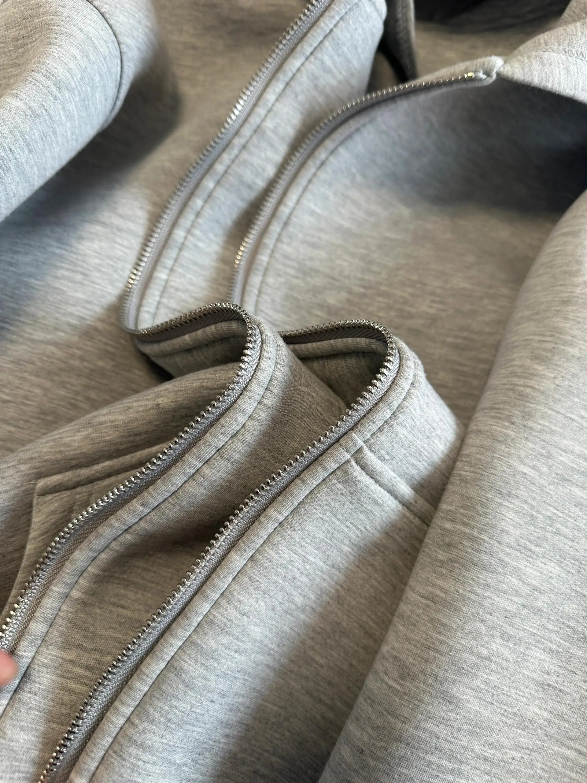 Women's Grey Hooded Coat Solid Long Sleeve Loose Zipper Jacket Sports Style Female Autumn Fashion Oversize Outerwears