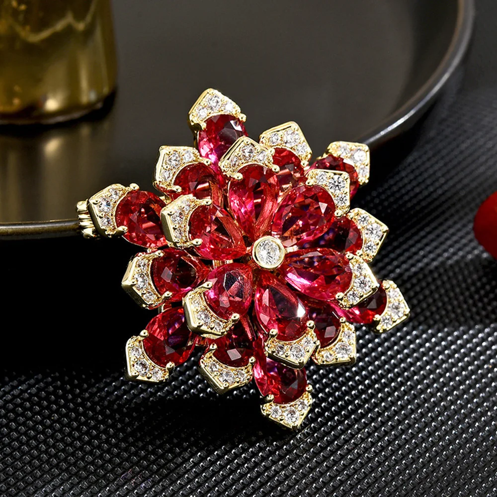 Trendy Large Rhinestone Flower Brooches for Women 3-color Coat Suit Office Party Casual Pins Accessories Gifts