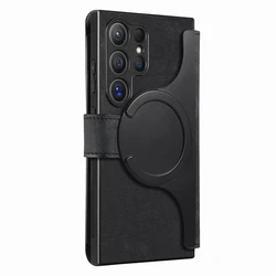 Leather Flip Holder Magnetic Wallet Case with Card Slot and Removable Design - Galaxy S26 Ultra (Black)