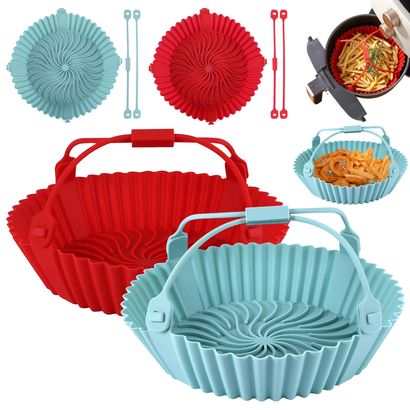 Silicone Basket Pot Tray Round Liner For Air Fryer Mat Container  Accessories Pan Baking Mold Pastry Canister Shape Prote - Tendetudo