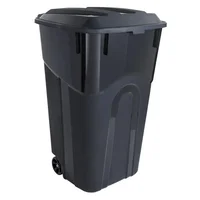 32 Gallon Heavy Duty Wheeled Plastic Garbage Can Attached Lid Black Transport Waste Indoor Outdoor Household Commercial Smooth 1