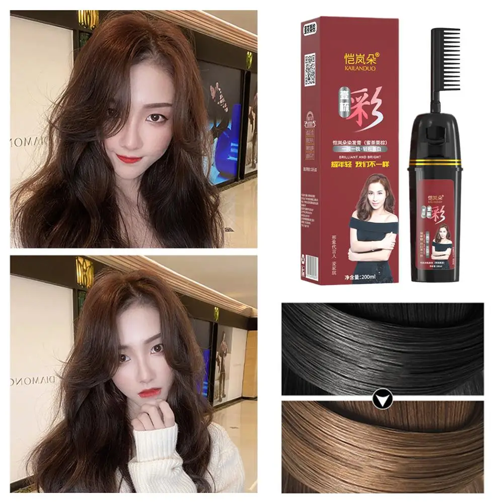 200ml Black Hair Dye Shampoo With Comb Black Hair dye permanent plant-based instant dye pure hair cream dye cover to hair C2J8