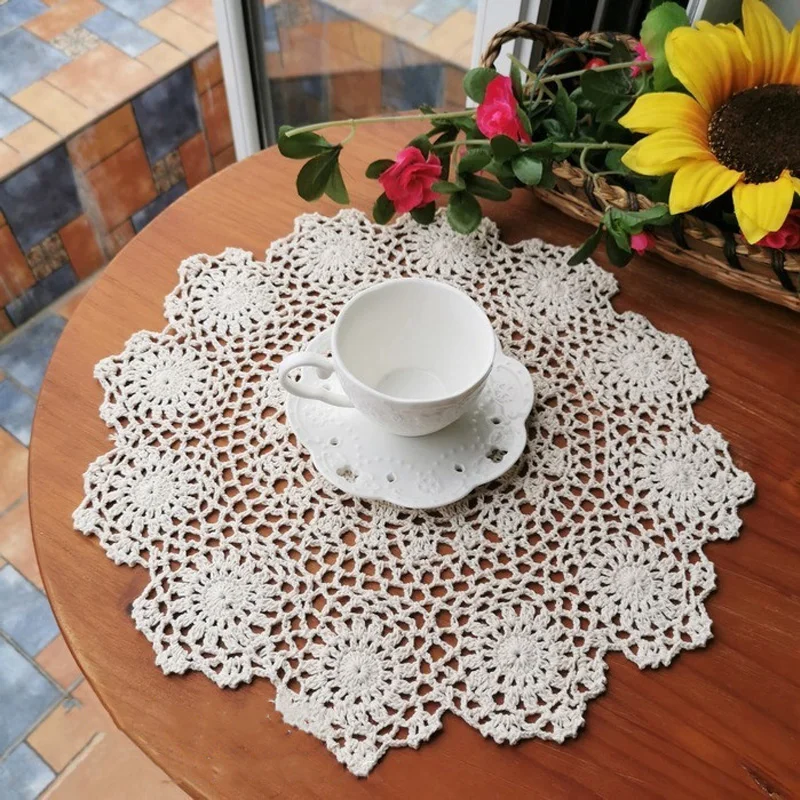 

Table decoration and accessories Handmade cotton crochet table place mat cloth coaster Christmas flower placemat wedding kitchen