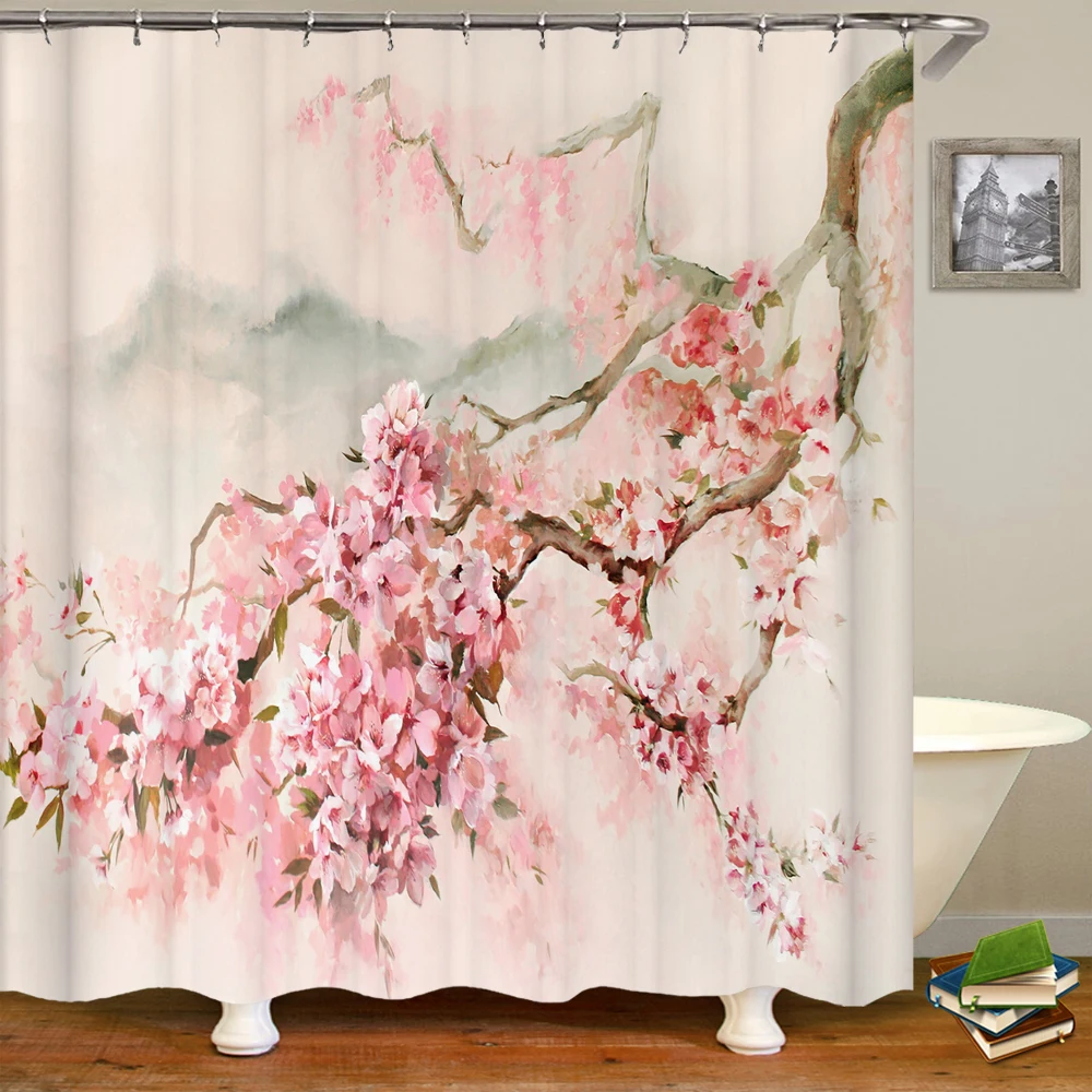 Flowers and Birds Pattern 3D Shower Curtain With Water Resistant Fabric