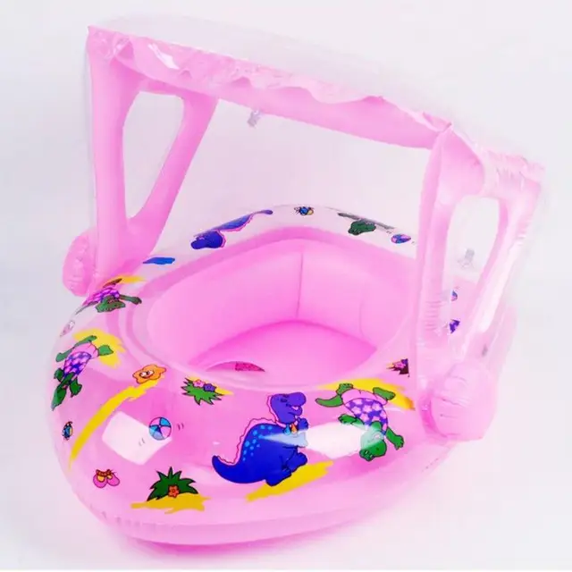Baby Swimming Pool Floats Dinosaur-Themed Baby Pool Floats Water Toy For Age 1-5 Inflatable Swimming Boat With Sunshade For Kids 5
