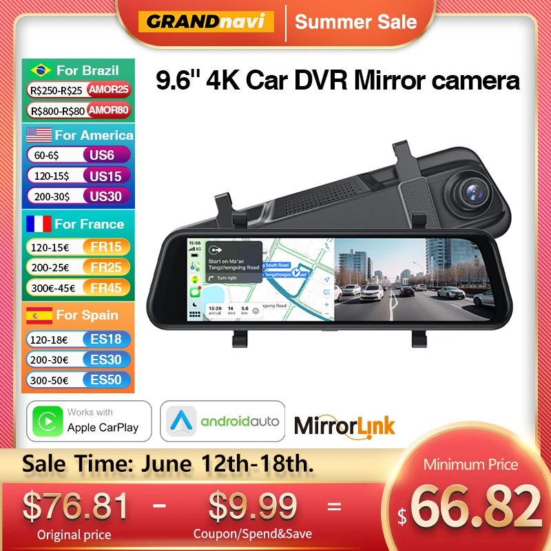 Grandnavi 4k Car Dvr Mirror Camera For Car Touch Screen Dash Cam