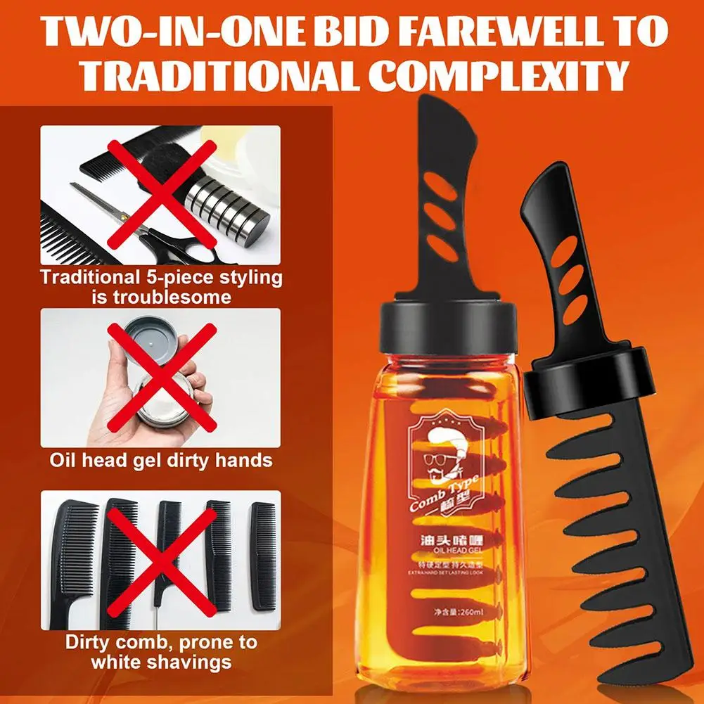 260ml Men's Hair Wax Gel With Comb Long Lasting Oil Hair tool Pomade Styling Oil Gel Cream Quick Wax Drying Fluffy Hai U9Q6