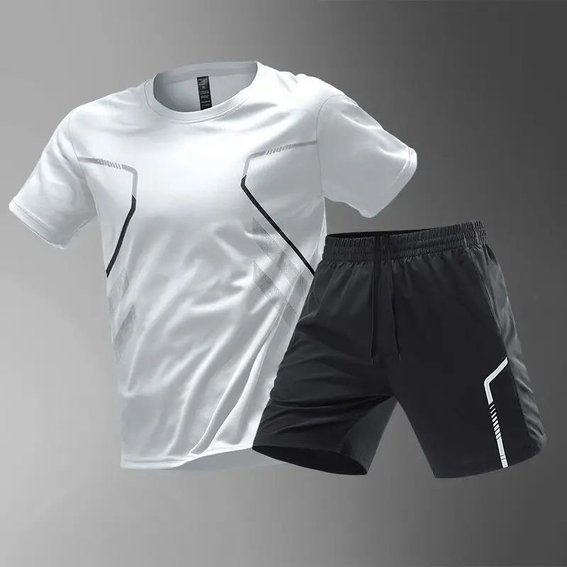 Summer Men Sets New Quick Dry Breathable Gym Clothing Training Short Sleeve Tops Shorts Suit Outdoor Daily Leisure Two-Piece Set 6