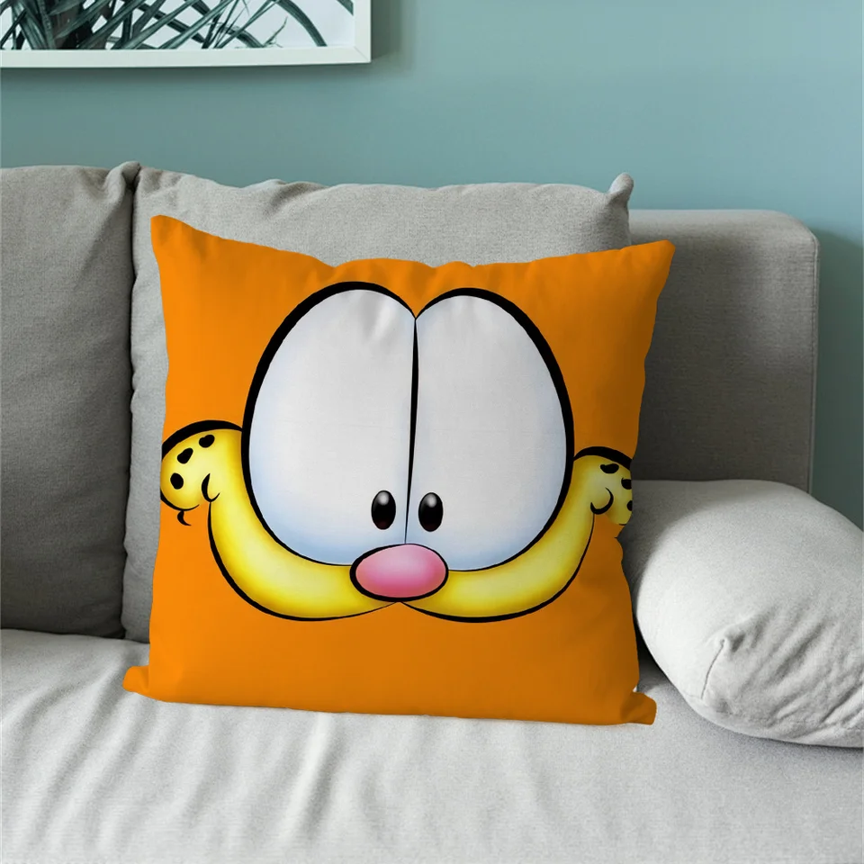 Set Of 2 Cute Garfield Cat Throw Pillow Covers, 18x18 Inch, Blue Kawaii Decorative Cushion Cases For Couch & Bed