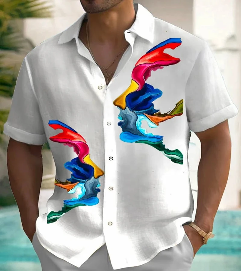 

Men's Colorful Fashion Printed Short Sleeve Shirt Men's Sport Breathable Cardigan Men's Casual Clothing Men's Street Fashion Top