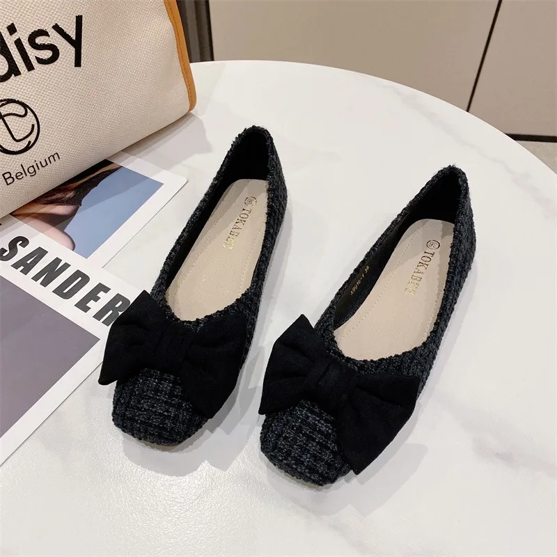 New Women Flats with Bow Square Head Flat Shoes for Ladies LoaferSlip on Zapatos De Mujer Breathable Comfortable Summer Shoes