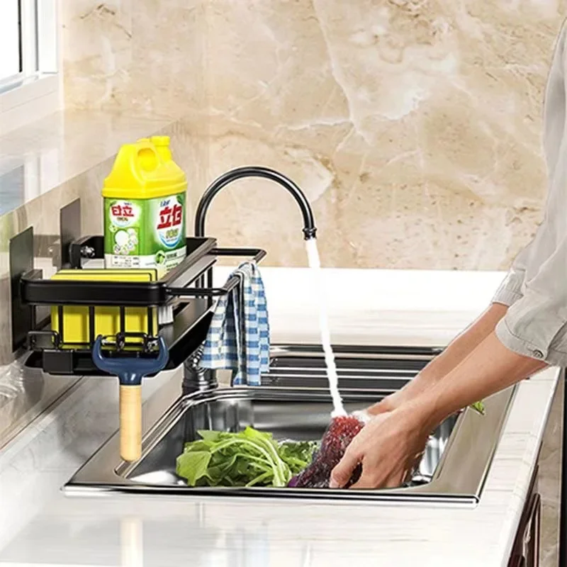 Space Aluminum Kitchen Storage Rack Sink Drain Rack Sponge Organizer  Hanging Soap Drainer Shelf Basket Bathroom Shampoo Shelves - AliExpress