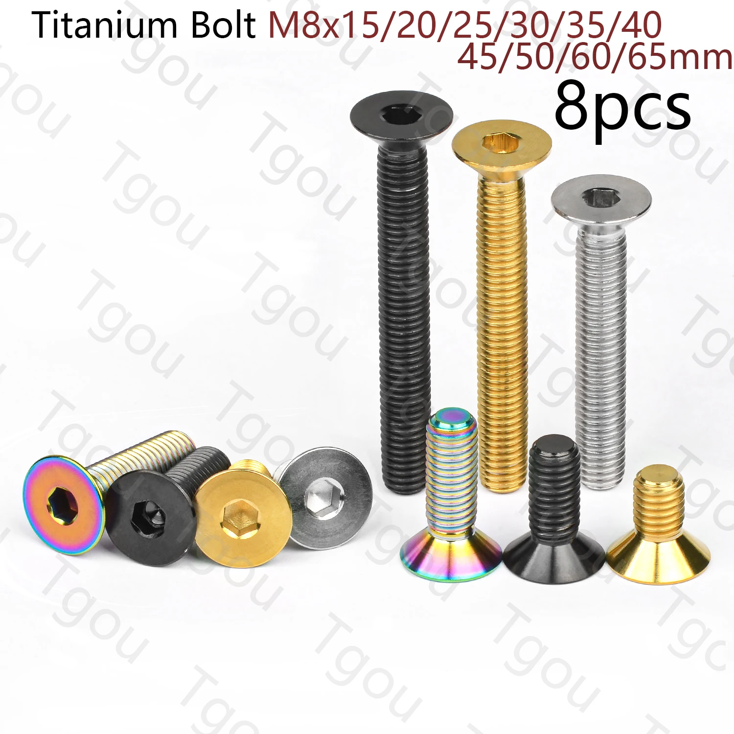 

Tgou Titanium Bolt M8x15/20/25/30/35/40/45/50/60/65mm Allen Key Flat Head Screws for Bicycle Motorcycle 8pcs