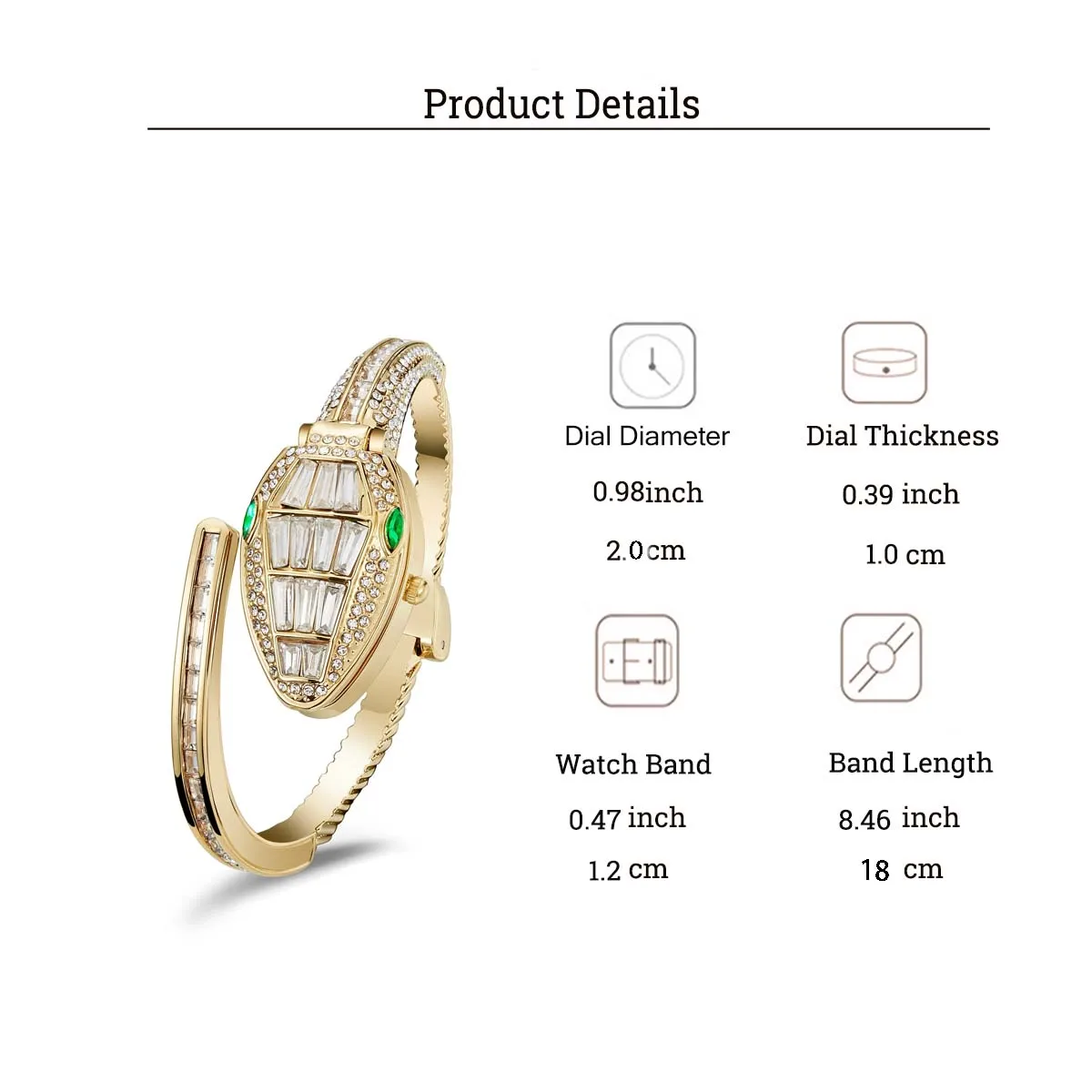 ساعة كوارتز نسائية على شكل ثعبان مرصعة بالألماس، س...