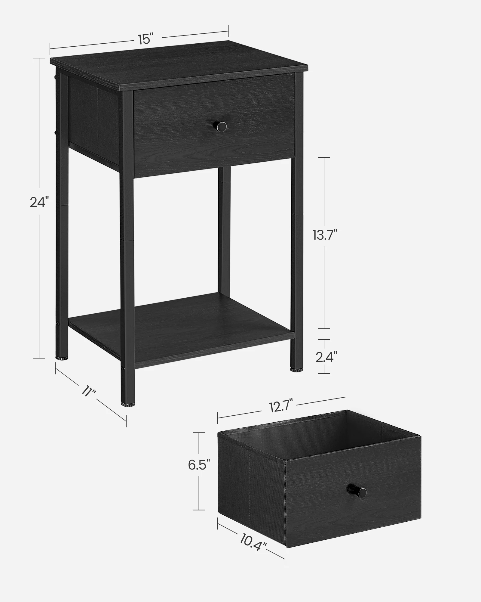 VASAGLE Nightstand, Side Table with Fabric Drawer, 24-Inch Tall End Table with Storage Shelf 6