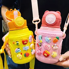 

Baby Drinking Cup Cute Cartoon With Straw Thermos Cup Kindergarten Kids Go Out Portable Bottles Stainless Steel Water Bottle