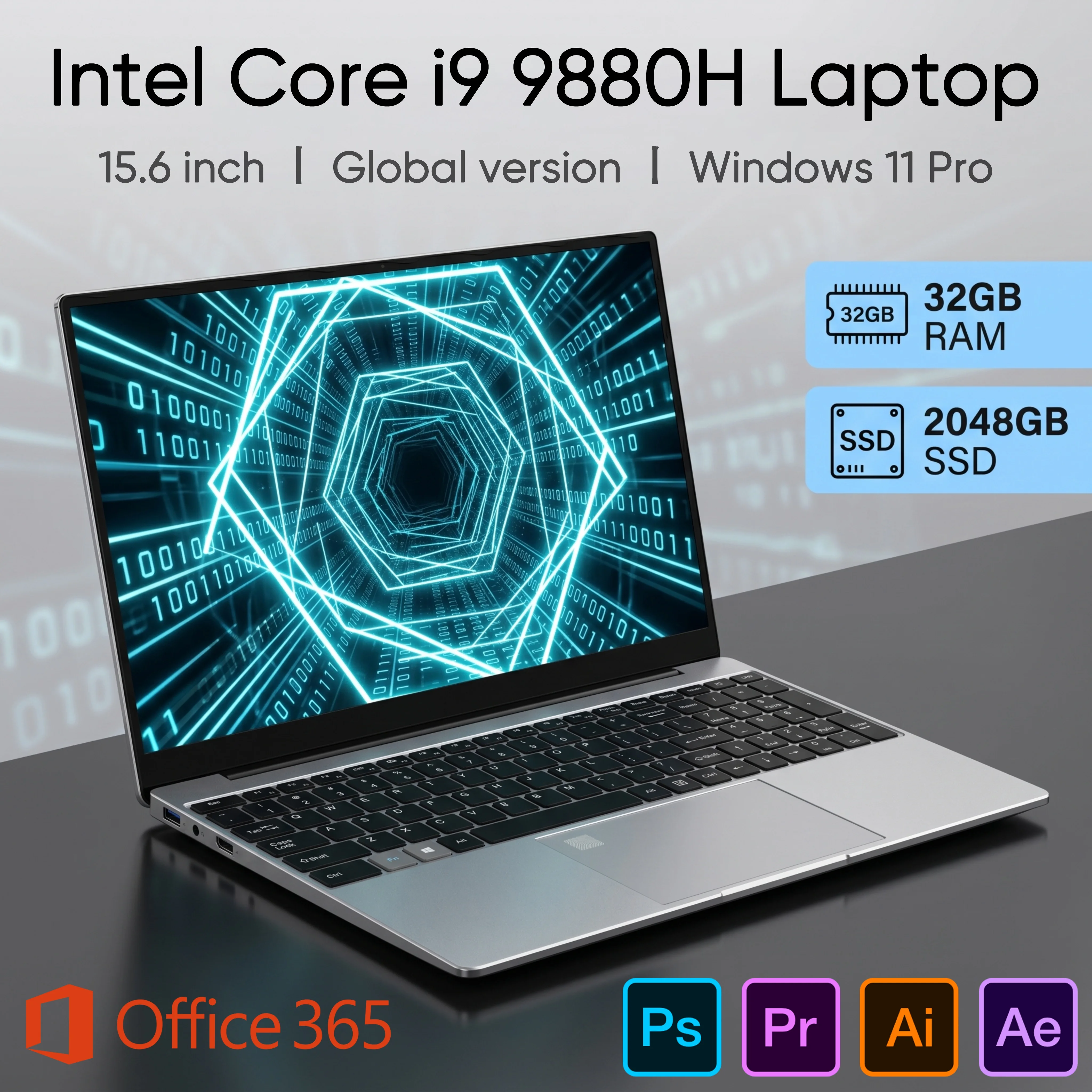 LENO 15.6" Laptop Windows 11 32GB 2TB Intel Core i9 9880H 1920*1080 HD Gaming Computer PC Gamer office Ultra Slim Notebook