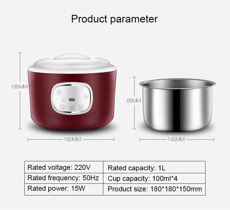 DMWD Electric Yogurt Maker Automatic Multifunction Stainless Steel Leben Container Natto Rice Wine Machine Four Yoghurt Cups 1L
