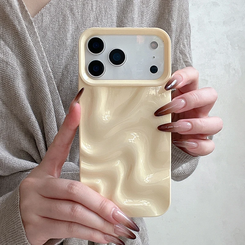 Elegant 3D Glossy Wine Red Wavy Texture Phone Case