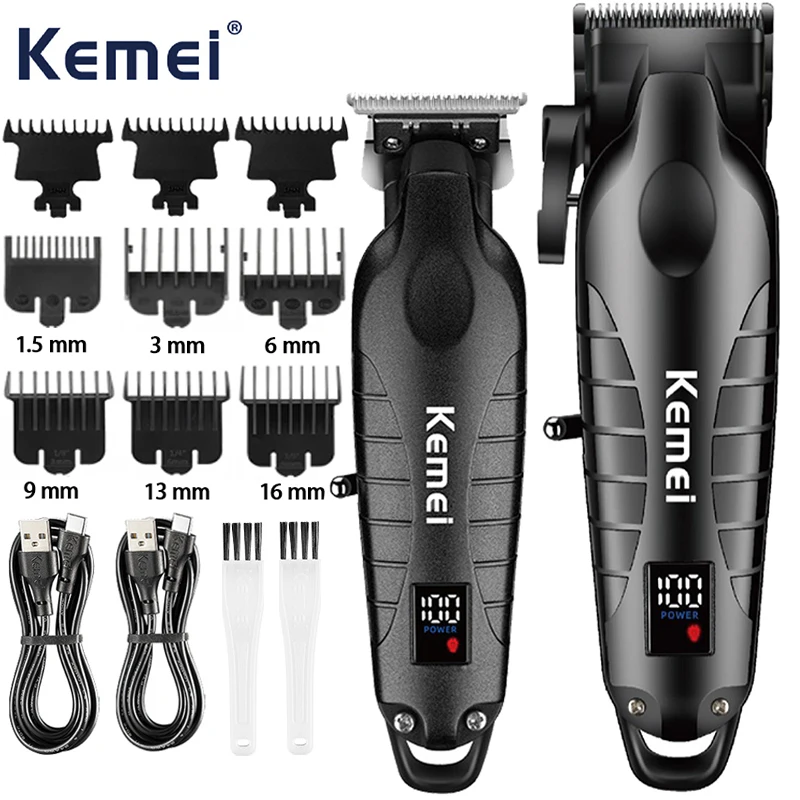 kemei-男性用ledディスプレイ付きバリカンプロ用バリカンヘアカットとあごひげクリッパー