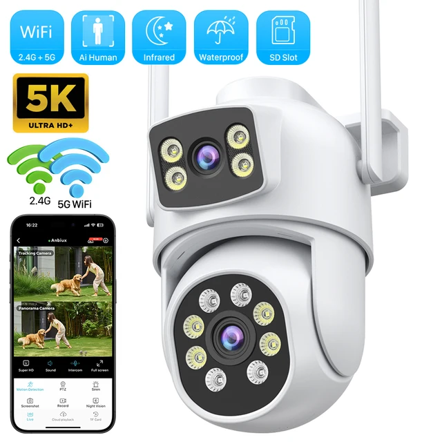 10MP 5K PTZ WiFi IP Camera Security Protection Dual Lens Screen Color Night Vision Auto Track CCTV Surveillance Camera O-KAM Pro 1